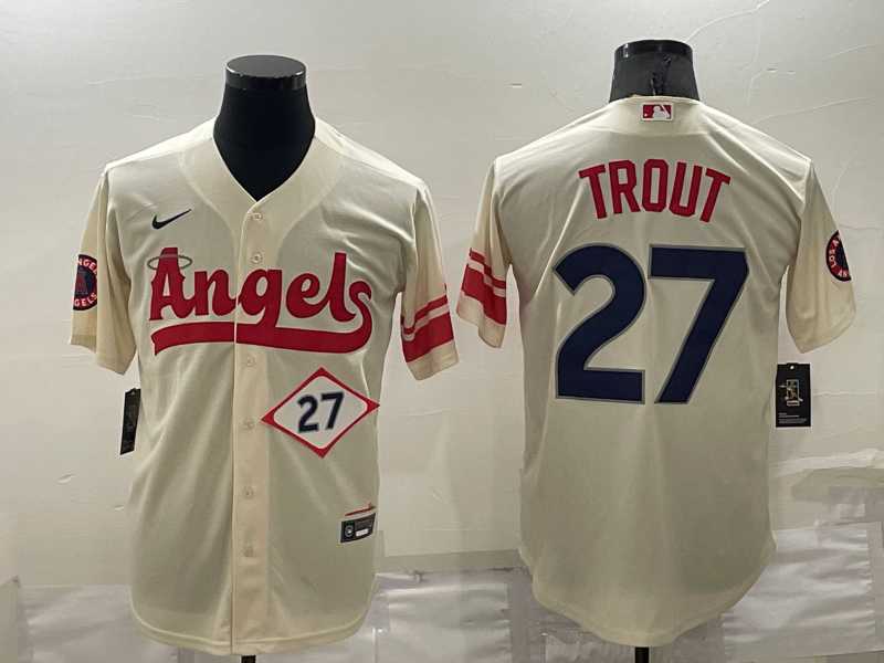 Angels 27 Mike Trout Cream 2022 City Connect Cool Base Jerseys,We sell and wholesale Angels 27 Mike Trout Cream 2022 City Connect Cool Base Jerseys on line form chian!